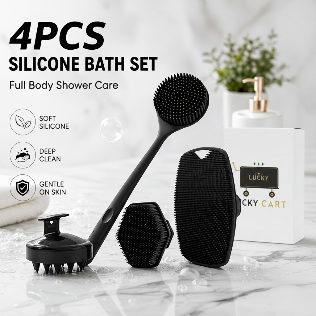 4PCS Silicone Bath Set with White Lucky Cart Box